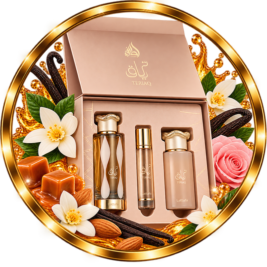 Lattafa Teriaq Gift Set – 100ml + 12ml + 50ml – For Women